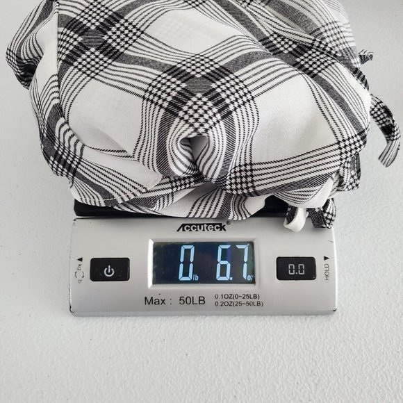 Why Dress Womens Black Plaid Ruffled Sleeve Tie Front Blouse Size L Career NWT - Picture 9 of 9